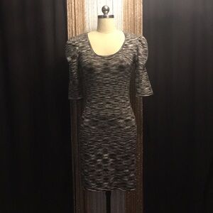 Modern Scoop Neck Black & Gray Knit Mini Dress